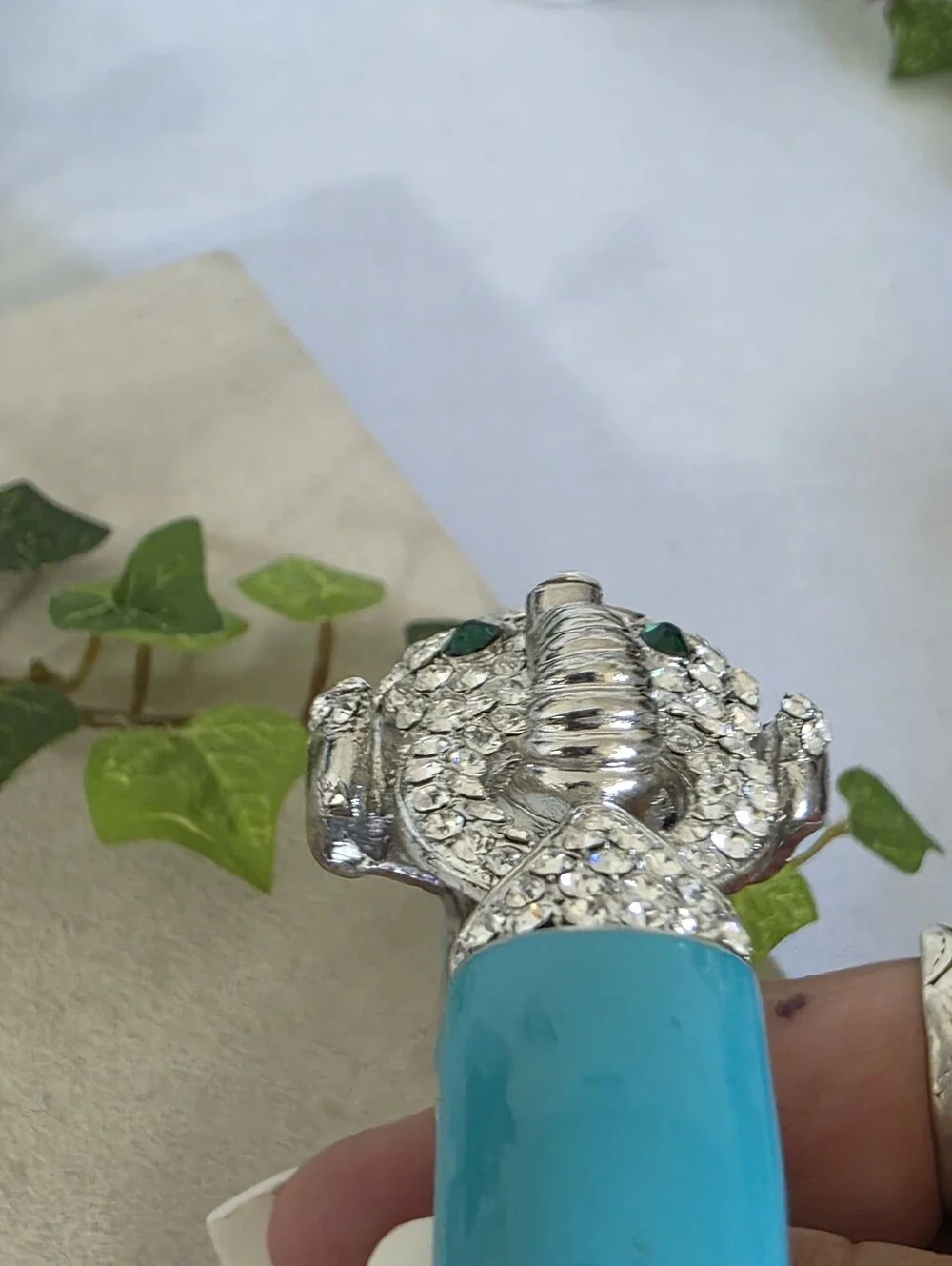 Dazzling Rhinestone Elephant Turquoise Enamel Clamper Statement Bracelet